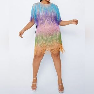 Nasty Gal Plus Size Rainbow Tassel Fringe Shift Dress Sz US 20